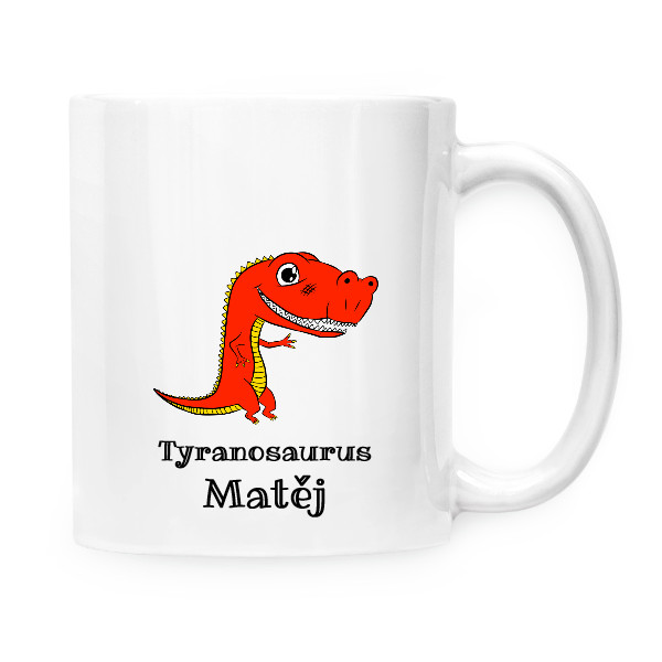 Hrnek malý bílý s potiskem Hrnek s tyranosaurem